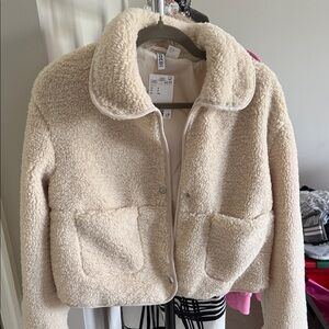 Women's Cream Sherpa Jacket - Cozy Button-Front Coat